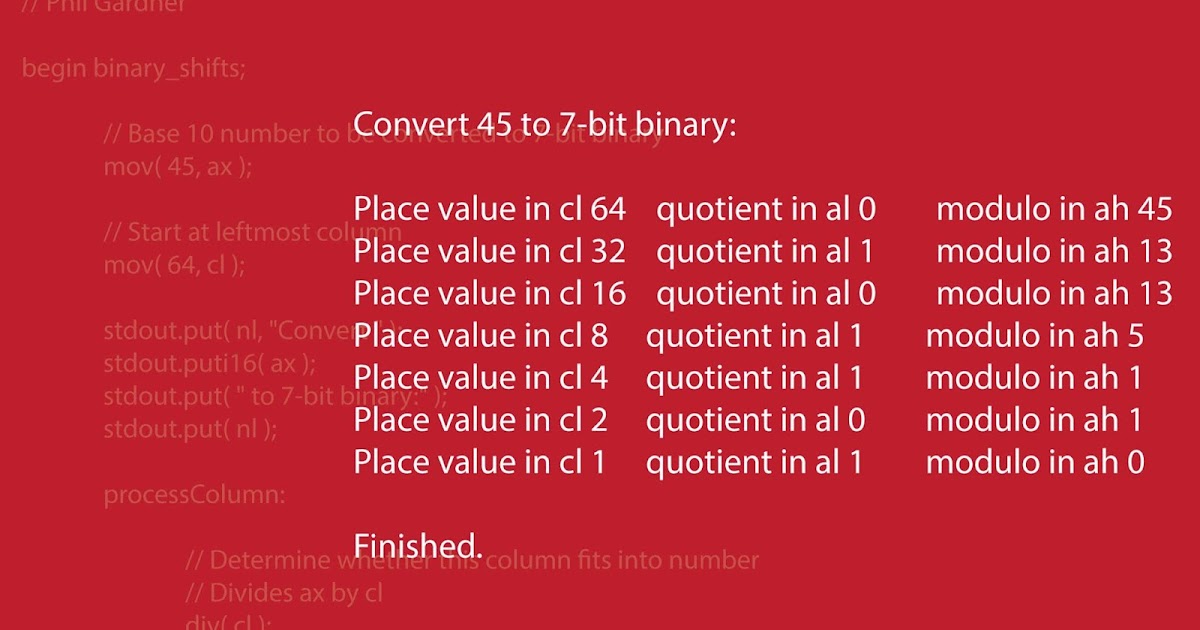 "bitbrain!" assembly language examples Assembly Convert denary to 7