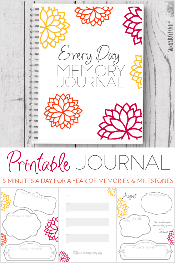 Capture the precious every day moments in just 5 minutes a day with this printable memory journal! Record a lifetime of memories with this lovely journal - sure to be a treasured keepsake. Makes an awesome gift for new moms!