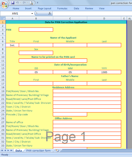 Taxblog India New PAN Correction Form in Excel with auto fill option