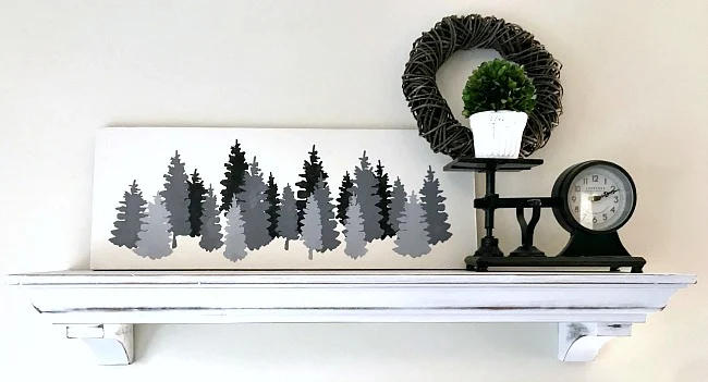Shades of Grey Christmas Trees on shelf