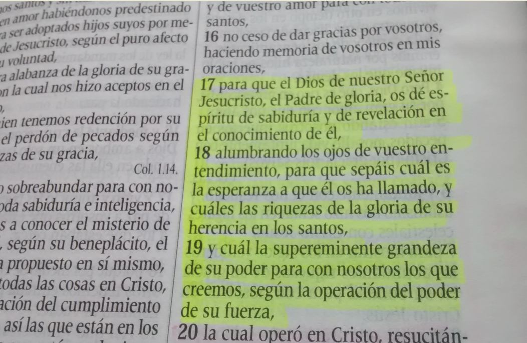 Reflexiones de las Escrituras: Efesios 1 : 17 - 19