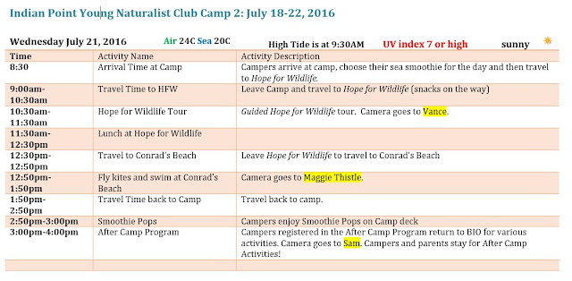 The Indian Point Young Naturalist Club: Schedule for Wednesday, July 20, 2016