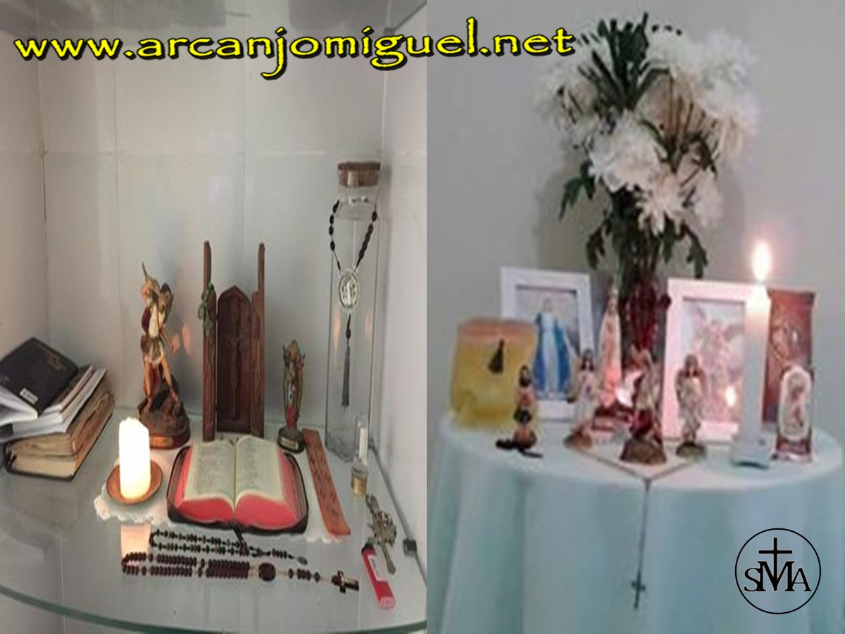 Oratório – altar- ArcanjoMiguel - oracao poderosa - são miguel arcanjo, são Gabriel, São Rafael, Anjo da Guarda, Quaresma - protetor- exorcismo