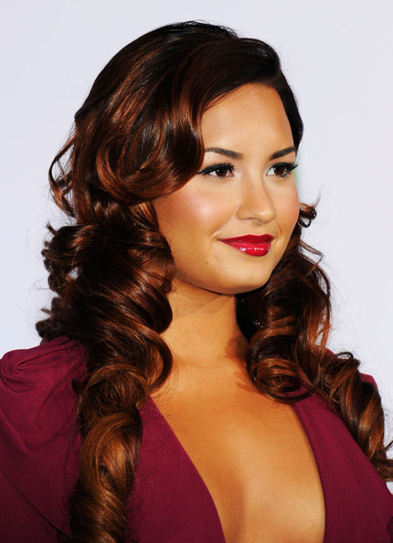 Demi Lovato Long Wavy Red Hairstyles 2013