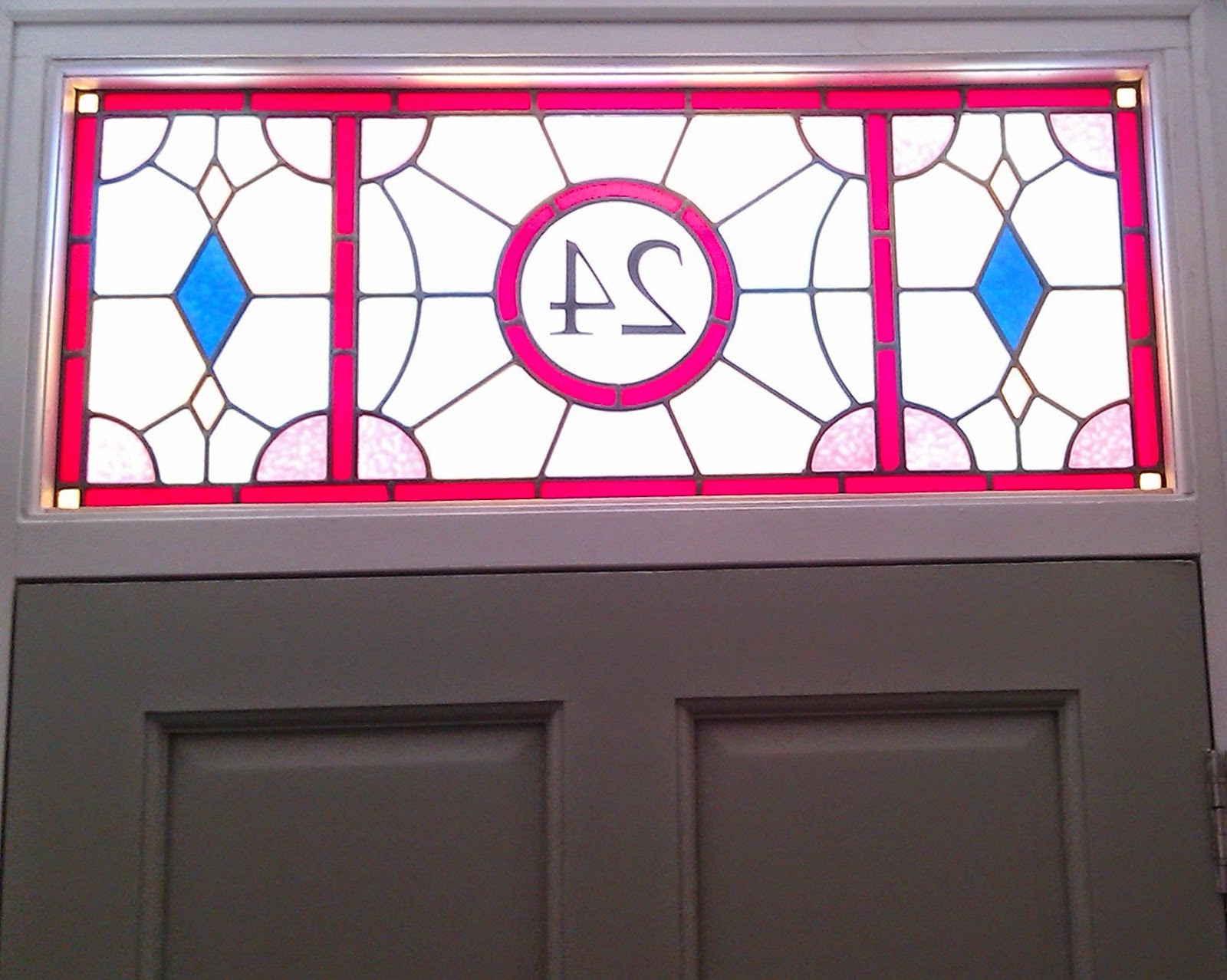 Stained glass door number, Clapham