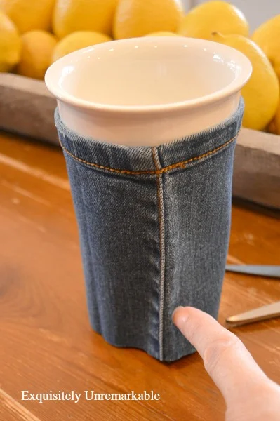 Making denim pant leg fit on cup