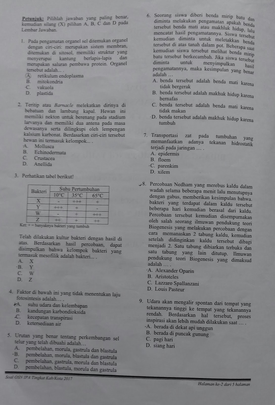Jawaban Soal Osn Ipa Smp 2017 - Delinewstv