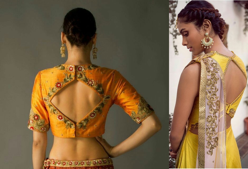 #12 Diamond cut out blouse back neck designs for designer sarees.