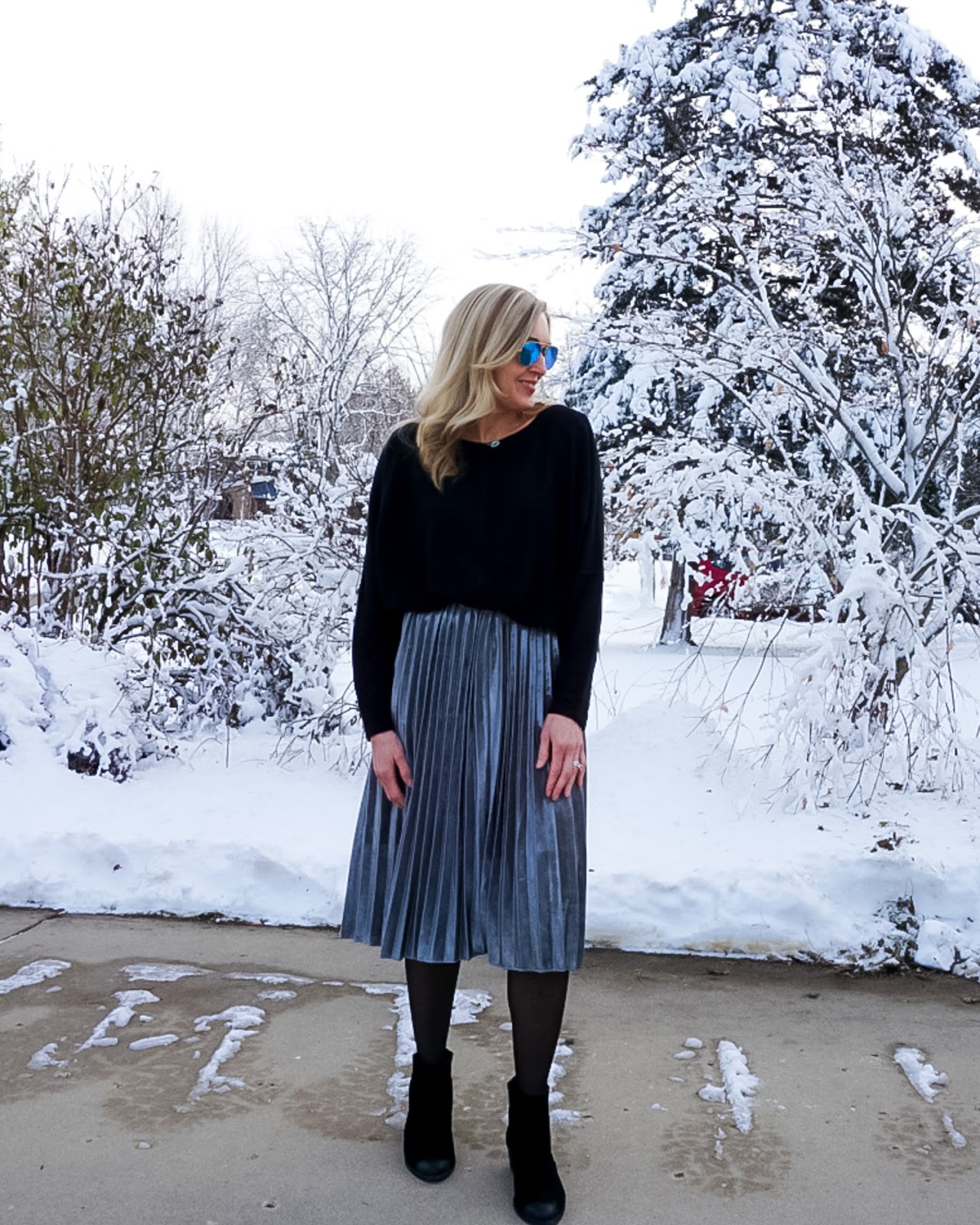 Metallic Pleated Skirt | Holiday Outfit Idea - Doused in Pink