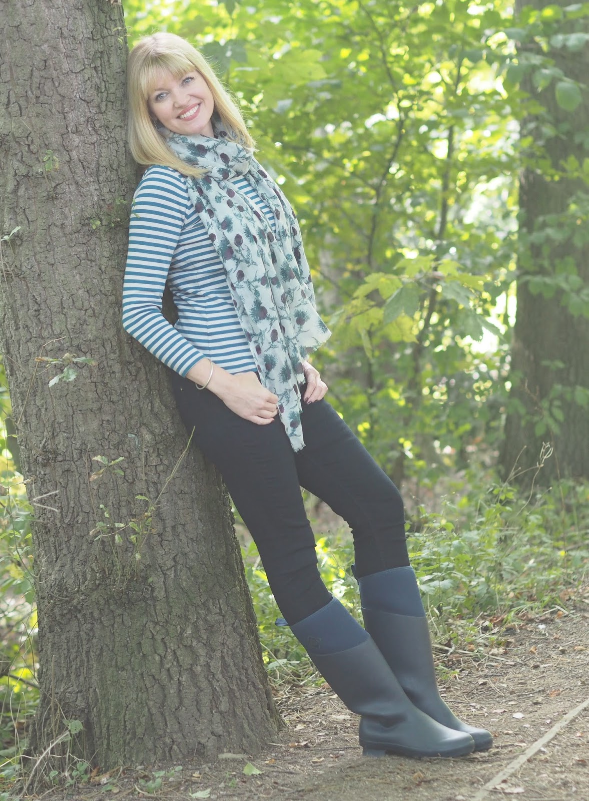 Striped Top, Thistle Scarf and Muck Boots - What Lizzy Loves