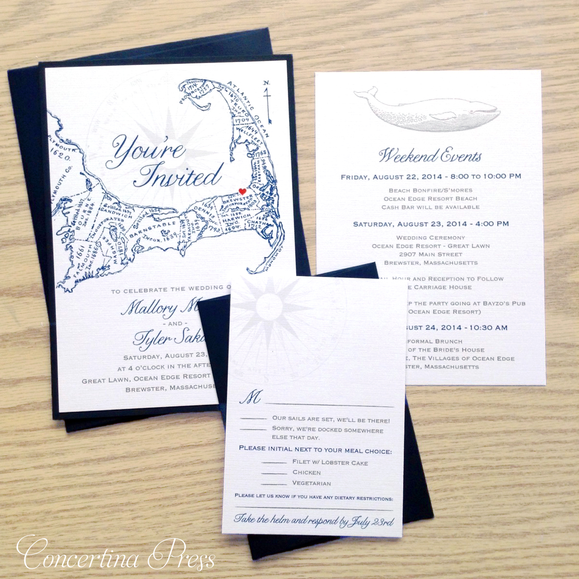 Concertina Press - Stationery and Invitations: Cape Cod Wedding Invitations for a Wedding at Ocean Edge in Brewster