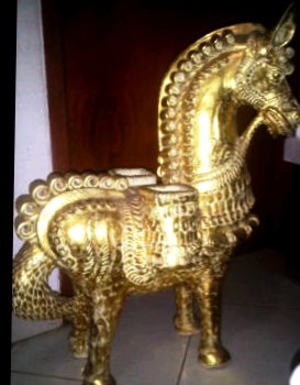 Seni Kuno Di Jual Keramik  Kuda Trojan Emas Besar Gold 
