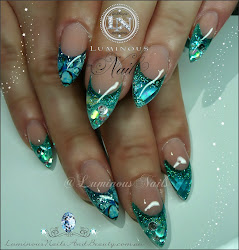 nails nail acrylic luminous sea silver gold aqua opal gel ice gelish sky sculptured glitter rock star shimmery water mani