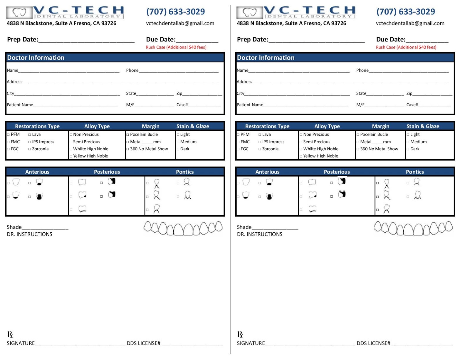 Lab Slip VCTECH Dental Laboratory