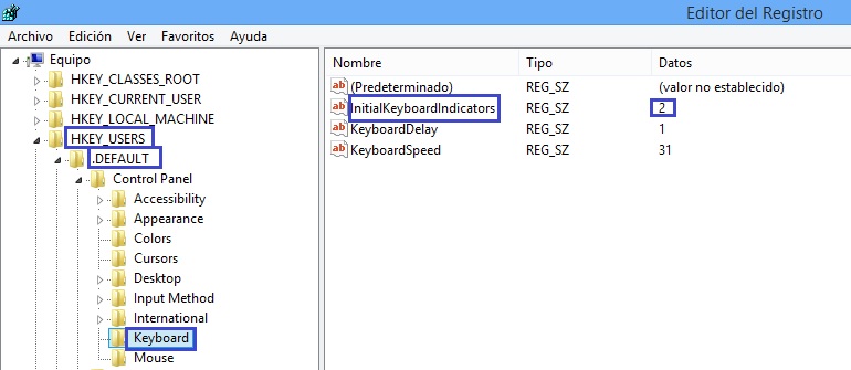 activar bloqueo numérico al iniciar windows 8
