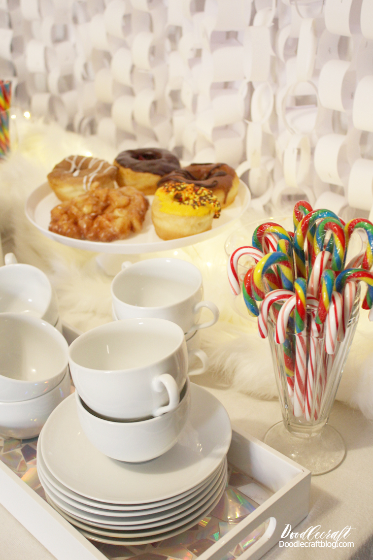 Donuts, Hot chocolate and candy are the perfect start to a service project party.