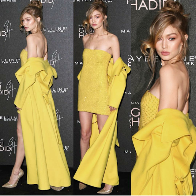 Gigi Hadid Shines like a Sunshine in this Yellow Attire in gigiXmaybelline party in New York