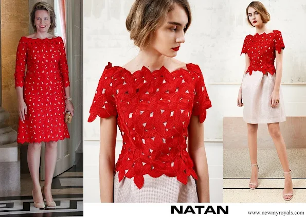 Queen Mathilde wore Natan lace dress from Spring Summer 2018 collection