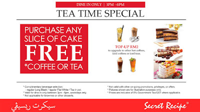 Secret Recipe Malaysia Purchase Slice of Cake Get Free Coffee or Tea