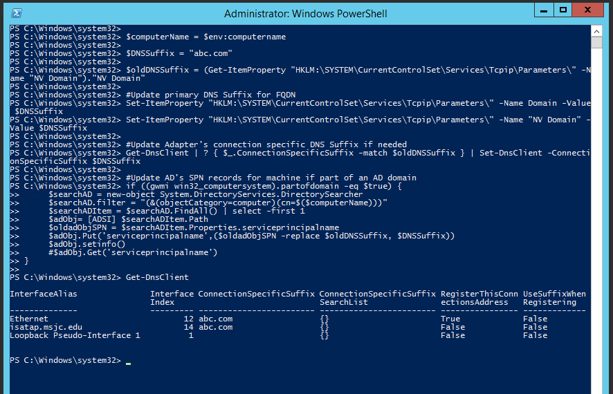 All things techie use powershell to change host s fqdn suffix