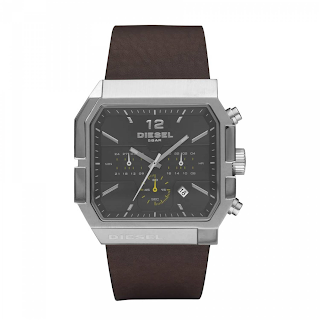 Relógio Diesel  DZ1491 -  quadrado, de aço , com pulseira em couro, na cor preta, e mostrador preto - Completo -  Garantia Pulso  Vip 1 Ano