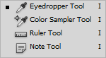 Eyedropper, Color Sample, Ruler, and Note Tool