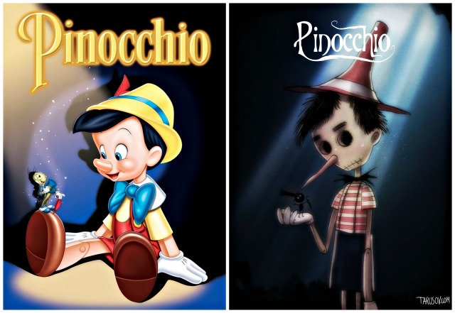 Illustrator Andrew Tarusov redesigns  Disney's classic movie character Pinocchio  into Tim Burton's dark gothic style via geniushowto.blogspot.com Illustrations 9