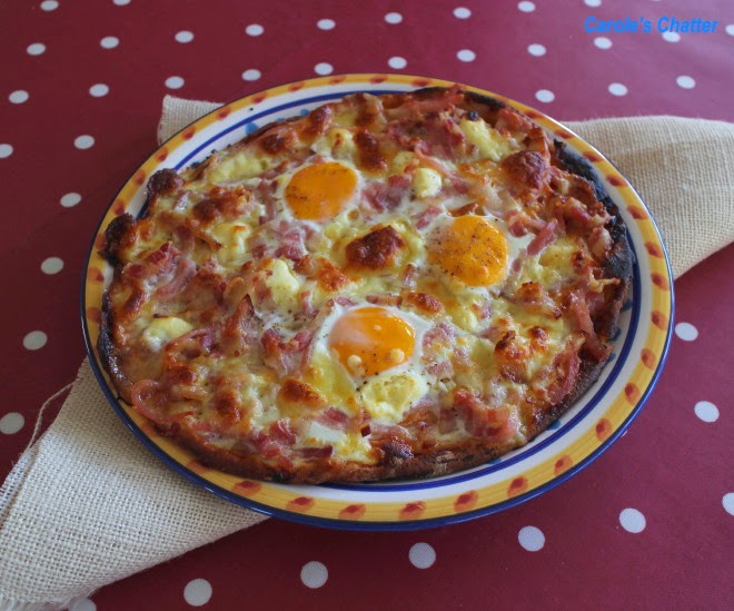 Carole's Chatter Bacon & Egg Pizza (on flatbread)