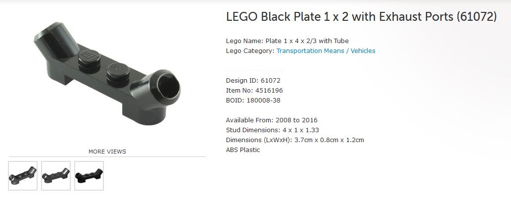 61072 LEGO 1 x 2 Plate With Exhaust Ports Black ~2 included~