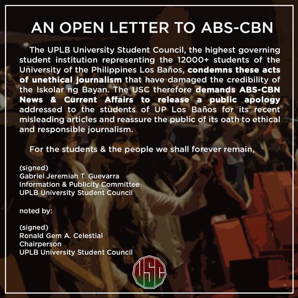 UPLB Open Letter to ABS-CBN
