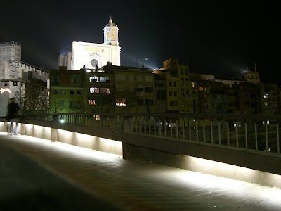 Girona cathedral lit at night
