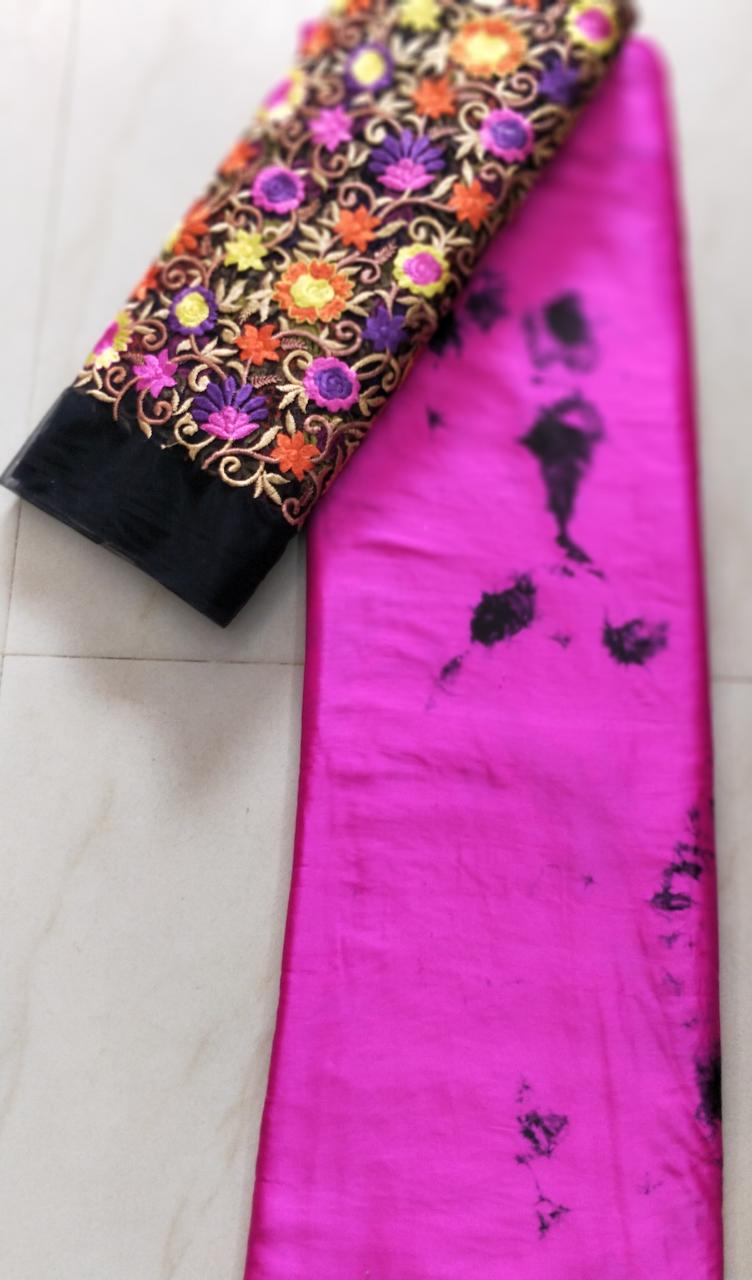 Satin shibori saree with designer blouse | Buy online satin sarees