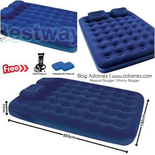 Travel Essentials | Portable Inflatable Double Queen Air Bed Mattress with 2 Pillow Cases