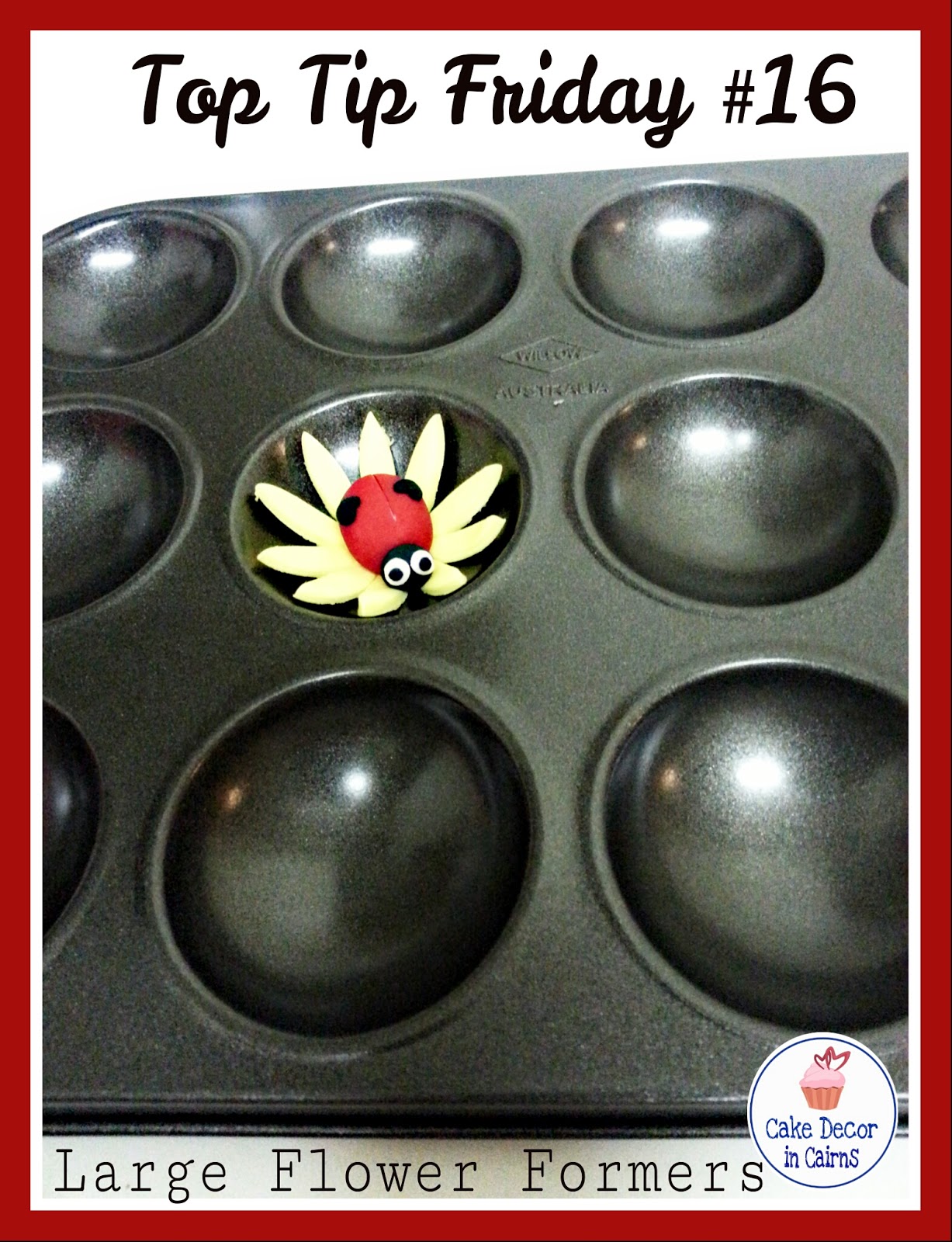 Using baking Trays as flower formers Cake Decor in Cairns Yellow Flower red lady bug Fondant