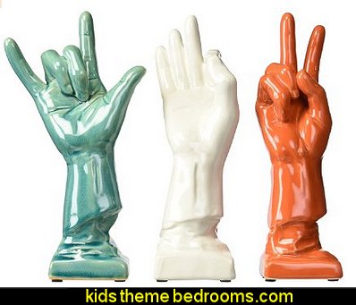 Ceramic Hands Sculpture Groovy Funky Retro Bedroom Pictures - 60s style theme decorating - 70s theme decorating - Funky Flower Power Bedrooms - 70's Theme Decor - 70s theme bedroom decorating - Psychedelic Tie Dye Hippie Hippy style flower power era Ceramic Hands Sculpture