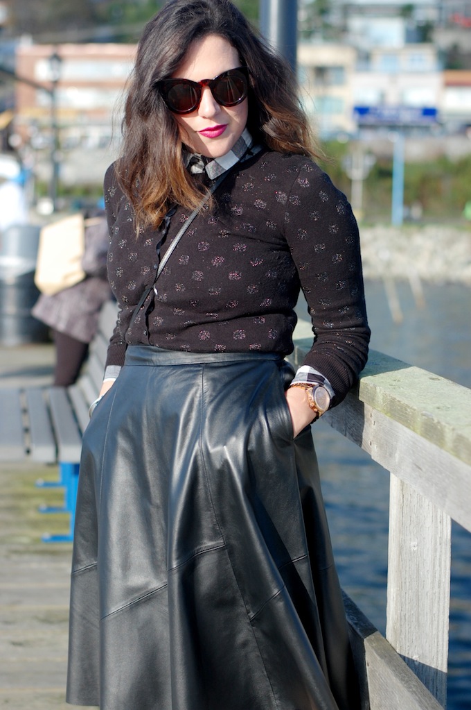 Banana Republic leather midi skirt and mini Prada bag Vancouver fashion blogger