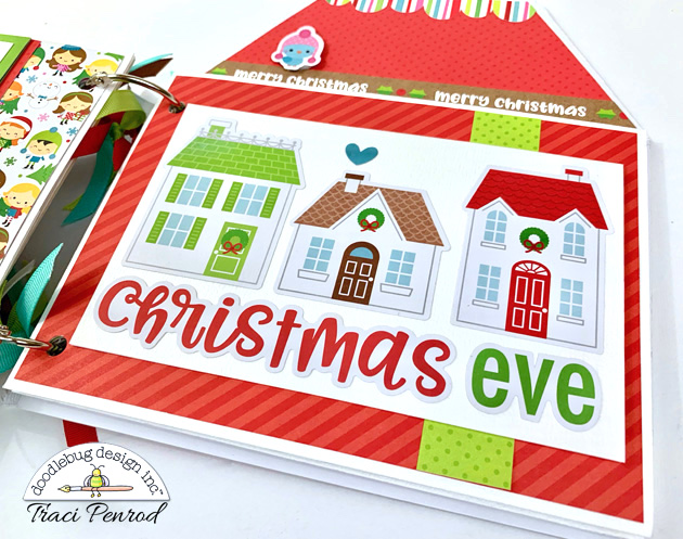 Doodlebug Christmas Town House Shaped Scrapbook Album page with houses