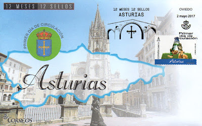 Sobre primer día Asturias, 12 sellos, 12 meses, 12 provincias