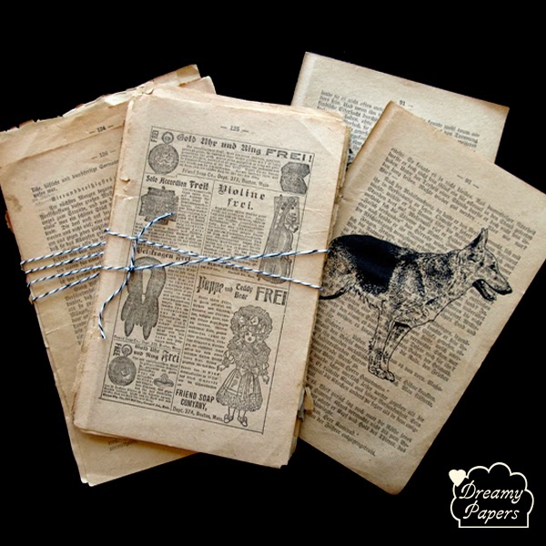 4x6" Art Journals Antique German book pages ephemera pack/bundles