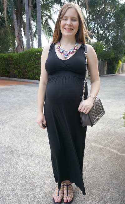 AwayFromBlue | Jeanswest black halterneck maxi dress third trimester dinner outfit