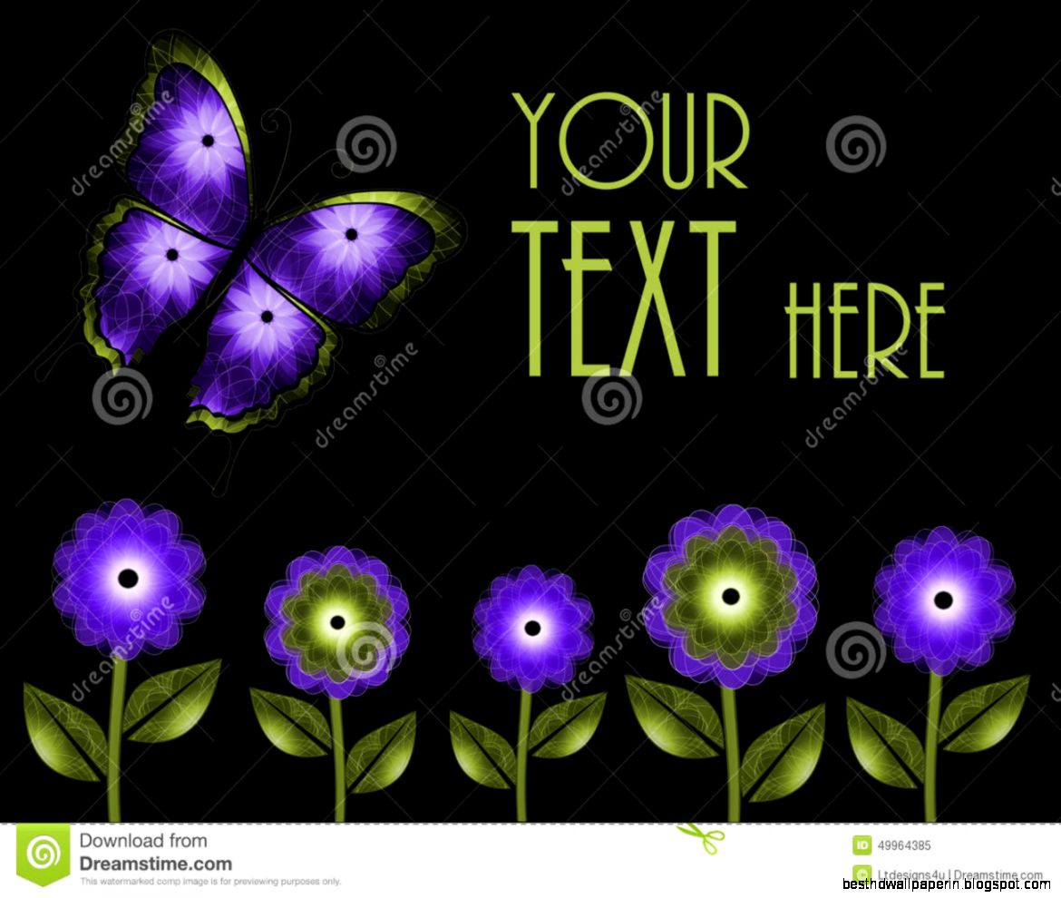 Green And Purple Butterfly And Flowers Background Stock