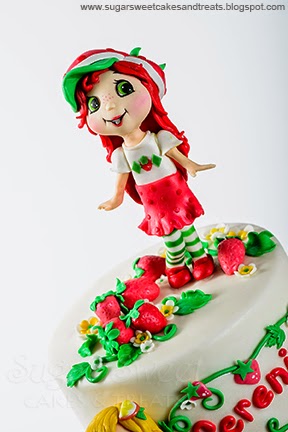 Strawberry Shortcake Character Gumpaste Cake Topper (closeup).