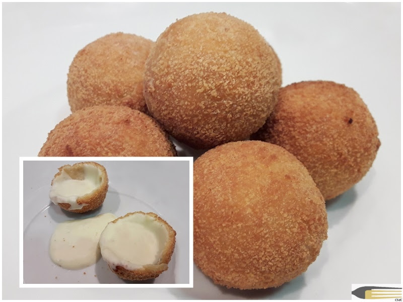 Croquetas líquidas de queso roquefort. Cuando Salimos de Casa