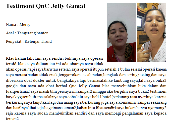 Cara Menyembuhkan Penyakit Hipertiroid Secara Alami Tanpa Operasi ~ TESTIMONI QNC JELLY GAMAT Cara Menyembuhkan Penyakit Hipertiroid Secara Alami Tanpa Operasi ~ TESTIMONI QNC JELLY GAMAT