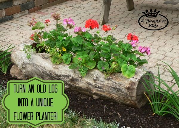 Log flower planter featured at Talk of the Town at KnickofTime.net