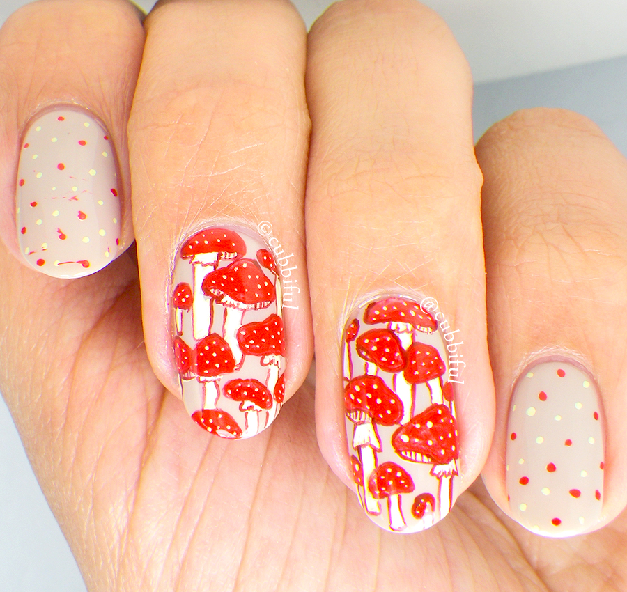 cubbiful: The Digit-al Dozen Does Whimsy: Day 3 - Red Mushrooms Nail Art
