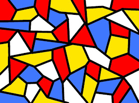 Mosaik mit Rot, Gelb, Blau und Weiß