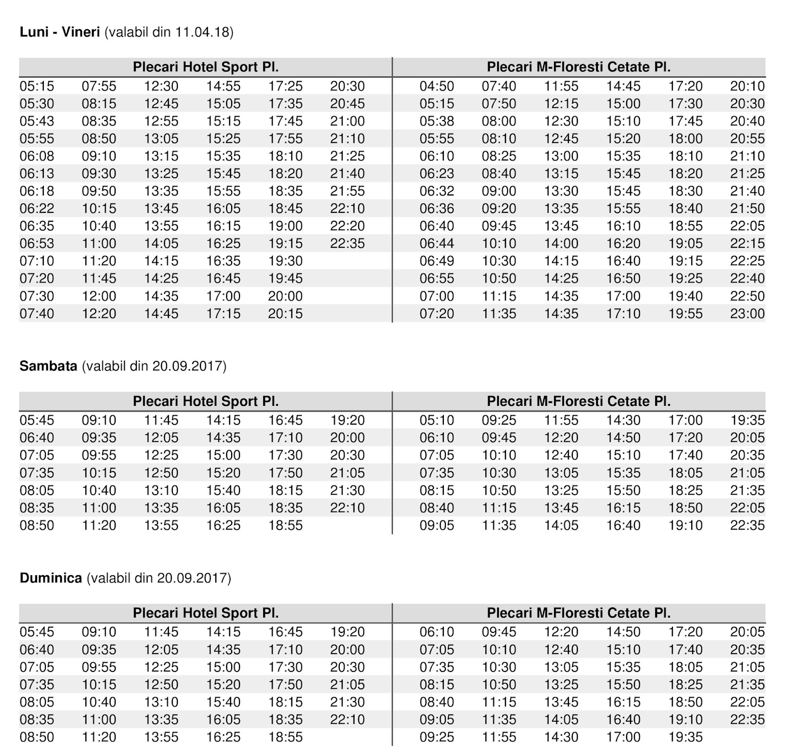 Program autobuze Cluj Napoca, Floresti M21, M26...Baciu, Chinteni Orar M26