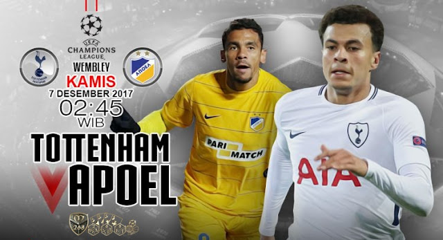 Prediksi Bola : Tottenham Hotspur Vs APOEL Nicosia , Kamis 07 Desember 2017 Pukul 02.45 WIB
