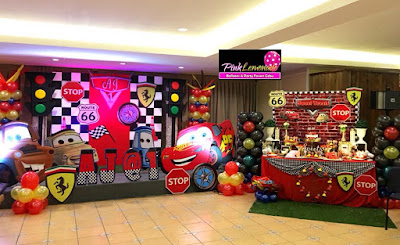 Cars themed dessert buffet and stage decoration